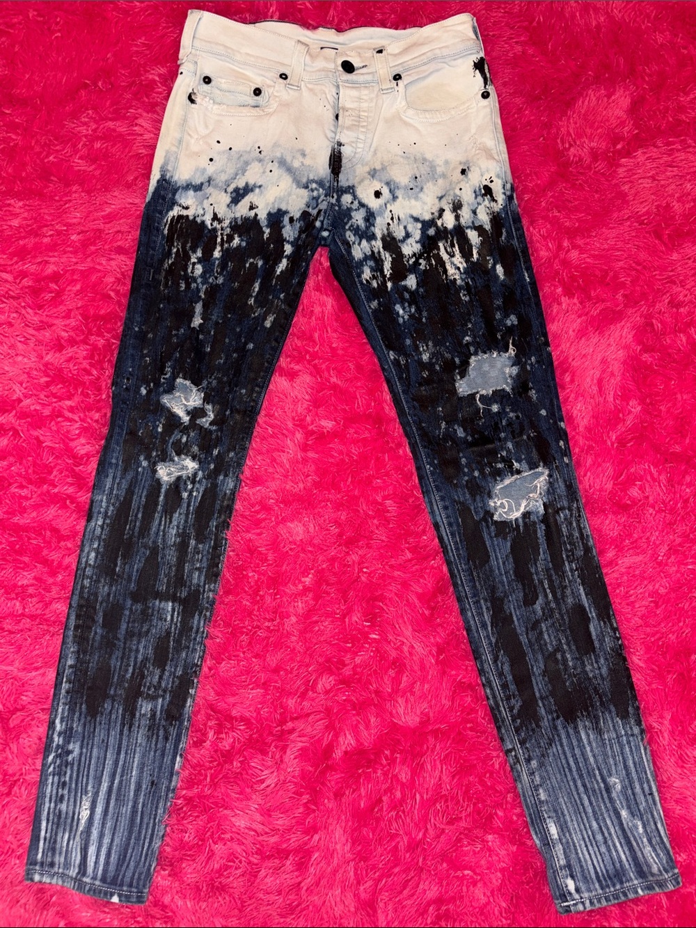 True Religion White and Black Washed Denim Jeans